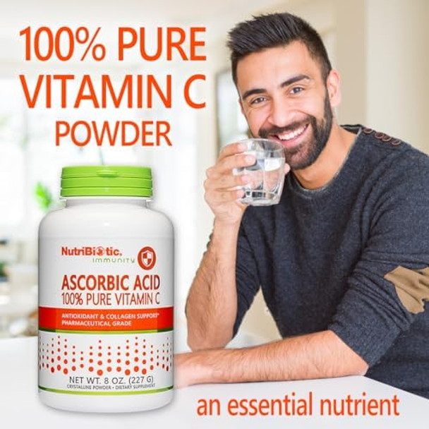 Nutribiotic Ascorbic Acid Vitamin C Powder 8 Oz  Pharmaceutical Grade L-Ascorbic Acid 2000 Mg Per Serving  Essential Immune & Antioxidant Collagen Support Supplement  Vegan Gluten & Gmo