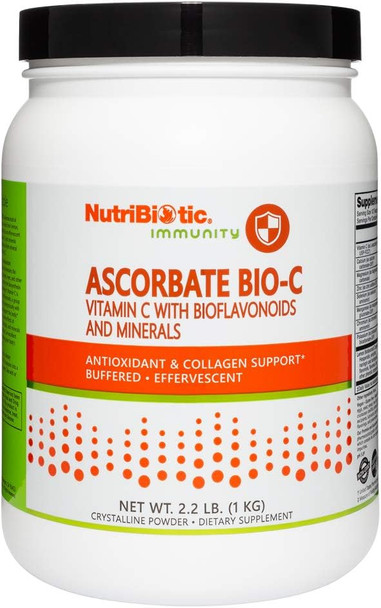 Nutribiotic - Ascorbate Bio-C 16 Oz  Effervescent Vitamin C Powder With Lemon Bioflavonoids & Minerals Calcium Magnesium Zinc Selenium & More  Bioavailable Antioxidant & Collagen Support  Vegan