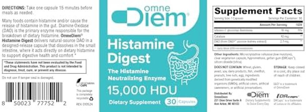Omne Diem Histamine Digest 15000 Hdu Diamine Oxidase Dao Enzyme 30 Caps