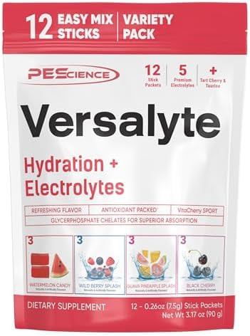 Pescience Versalyte Electrolyte Hydration Packets Sugar  Electrolyte Powder With Magnesium Taurine Antioxidants Trace Minerals - 4 Flavor Variety Pack 12 Servings