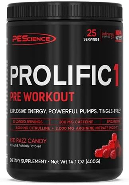 Pescience Prolific-1 Pre Workout Powder For Men & Women With L-Citrulline Nitric Oxide Booster Energy Powder & Nootropic For Focus – Preworkout Without Beta Alanine – 25 Scoops Red Razz Candy