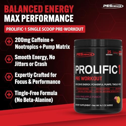 Pescience Prolific-1 Pre Workout Powder For Men & Women With L-Citrulline Nitric Oxide Booster Energy Powder & Nootropic For Focus Preworkout Without Beta Alanine – 25 Scoops Guava Pineapple Punch