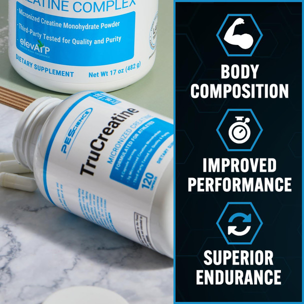 Pescience Trucreatine Creatine Pills Easy-To-Take Creapure Creatine Capsules Monohydrate For Men & Women Supports Muscle Growth Strength & Recovery Cognition 3G Per Serving 120 Capsules