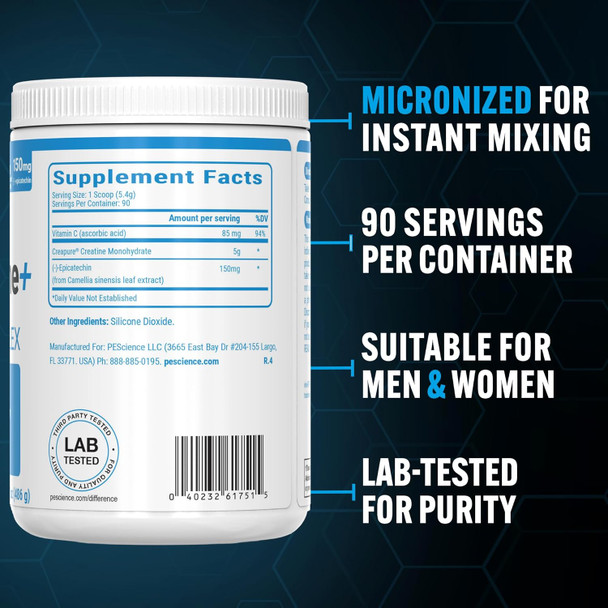 Pescience Trucreatine+ Creatine Monohydrate Powder Plus Epicatechin Micronized Creapure Creatine For Women & Men Supports Muscle Growth Strength & Recovery Cognition 30 Servings Unflavored
