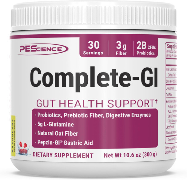 Pescience Complete-Gi Gut Health Powder Probiotics For Women And Men Digestive Enzymes Prebiotic Fiber L Glutamine Pepzin Gi Zinc Carnosine Raspberry Flavor 30 Servings