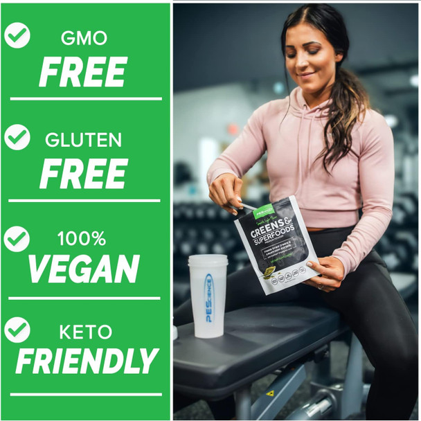 Pescience Greens Powder Superfood With Natural Chlorophyll Reishi & Turkey Tail Mushroom Powders ze-Dried Kale Spinach Broccoli Sprouts Original Flavor 30 Servings