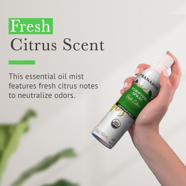 Pranarom - Aromaforce Purifying Spray Aromatic Room Deodorizers For Home Essential Oils Infused For Toxin Purification All-Natural Tea Tree 150Ml