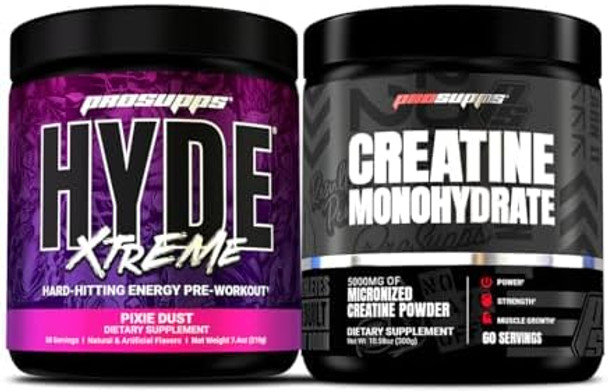 Prosupps Hyde Xtreme Hard-Hitting Energy Pre-Workout Pixie Dust And Creatine 300 Bundle