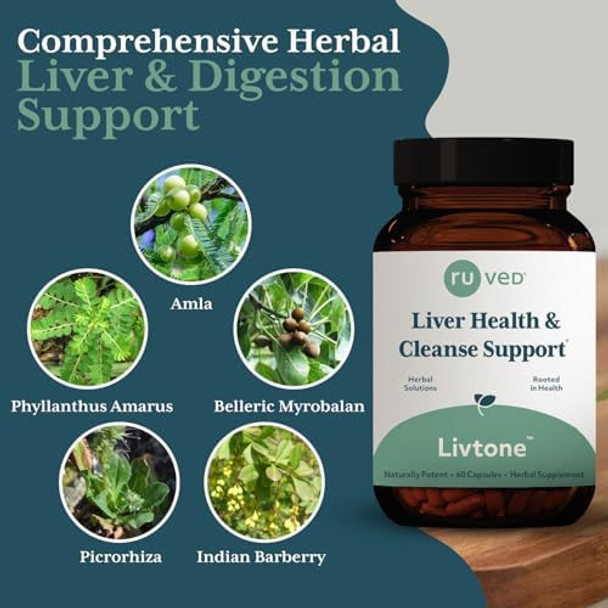 R-U Ved Livtone - Liver Care Liver Support Supplement For Women & Men With Amla Andrographis & Picrorhiza Pills With Organic Herbs For Natural Detox - 90 Capsules (1 Count)