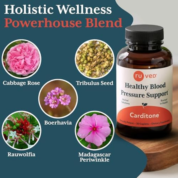 R-U ved Carditone - Natural Heart Health Supplement For Women & Men Bp Formula Holistic Heart Support With Rauwolfia Arjuna Calcium And Magnesium - 30 Vegetarian Caplets (Pack Of 1)