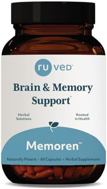 R-u Ved Memoren - Bacopa Supplements Organic Bacopa Monnieri Gotu Kola Gingko & Ashwagandha For Memory & Focus Cognitive Support Pill For Adults - 60 Vegetarian Capsules (1 Count)