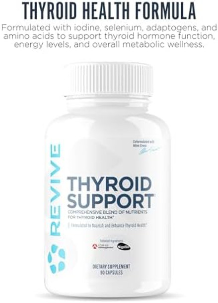 Revive Md Thyroid Support Supplement For Men & Women - Comprehensive Blend Of Nutritents Supports Healthy Thyroid Function With Essential Vitamin Minerals & Herbs - 90 Capsules