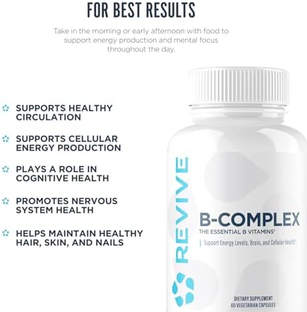Revive Md Vitamin B Complex Capsules - Supports Heart Health & Immune System - B-Complex Vitamin Supplement For Women & Men - Vitamin B12 Complex Promotes Healthy Brain Function & Boosts Energy Revive Md Vitamin B Complex Capsules - Supports Heart Health & Immune System - B-Complex Vitamin Supplement For Women & Men - Vitamin B12 Complex Promotes Healthy Brain Function & Boosts Energy