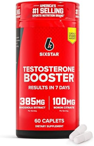 Six Star Nutrition Testosterone Booster For Men With Rhodiola Extract And Boron Citrate - Male Gym Workout Supplements For Muscle Growth Stamina & Energy - 60 Pills