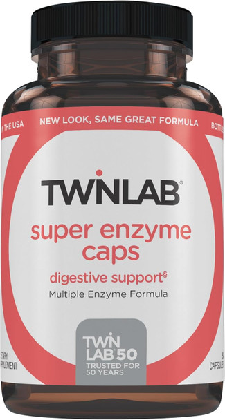 Twinlab Super Enzyme Caps - Constipation Supplement With Digestive Enzymes - 50 Capsules