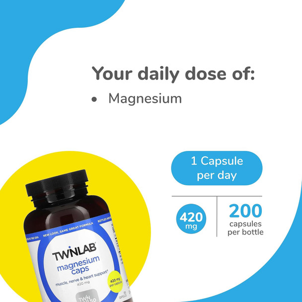 Twinlab Magnesium Caps - High Absorption Magnesium Supplement To Support Leg Cramps Relief - Magnesium Capsules For Stress Relief 420 Mg 200 Count 1 Pack Twinlab Magnesium Caps - High Absorption Magnesium Supplement To Support Leg Cramps Relief - Magnesium Capsules For Stress Relief 420 Mg 200 Count 1 Pack