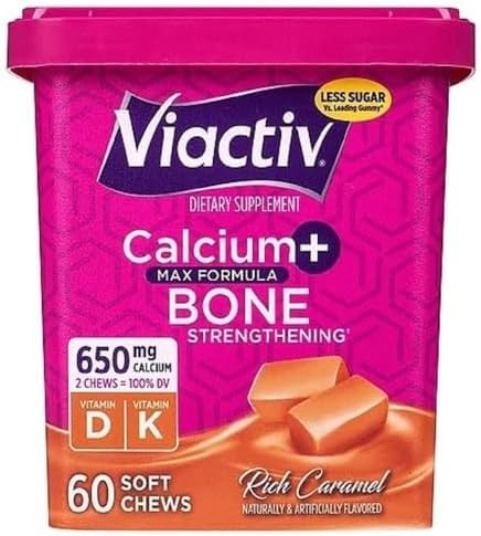 Viactiv Calcium +Vitamin D3 Supplement Soft Chews Caramel 60 Chews - Calcium Dietary Supplement For Bone Health