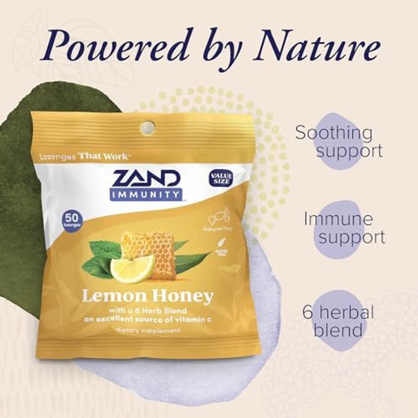 Zand Immunity Lemon Honey Throat Lozenges 2 Pack With Vitamin C Organic Honey - Good-For-You Dry Mouth Lozenges - Immune Support Supplement - Natural Flavor Vegetarian Gluten  50Ct Ea