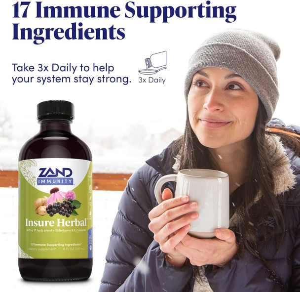 Zand Herbals Insure Herbal Liquid Blend - 17 Wellness Ingredients - W/Ecea Elderberry Ginger Sage Peppermint And More - Gluten  Vegan Non-Gmo 60-Day  197 Servings 8 Fl Oz