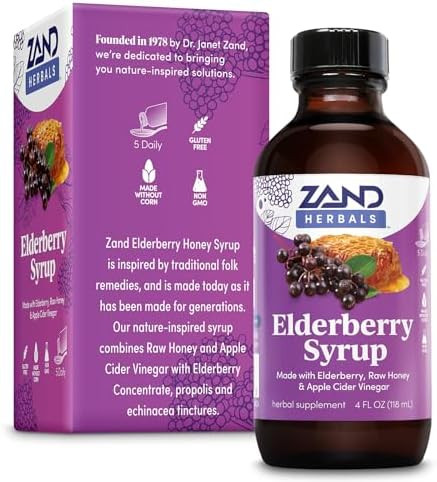 Zand Herbals Elderberry Syrup - Wellness Support With Organic Elderberry Raw Honey Apple Cider Vinegar Propolis Ecea - Non-Gmo Gluten  60-Day  23 Servings 4Oz
