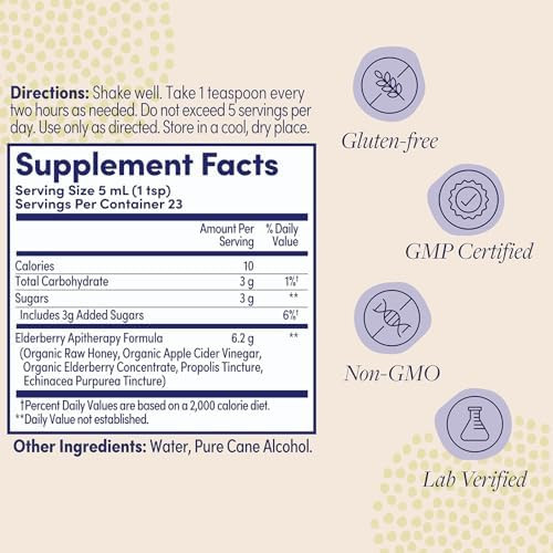 Zand Herbals Elderberry Syrup - Wellness Support With Organic Elderberry Raw Honey Apple Cider Vinegar Propolis Ecea - Non-Gmo Gluten  60-Day  23 Servings 4Oz