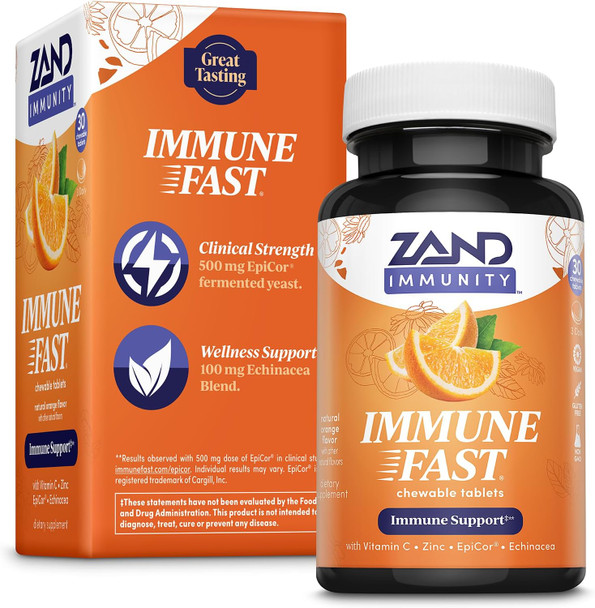 Zand Immune Fast Zesty Orange Chews  Boosts Immune Response & Cell Activity W/Epicor Ecea 30 Tablets 10 Serv.