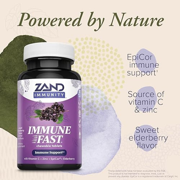 Zand Immune Fast Elderberry Chews  Boosts Immune Response & Cell Activity W/Epicor & Vitamin C 30 Tablets 10 Serv.