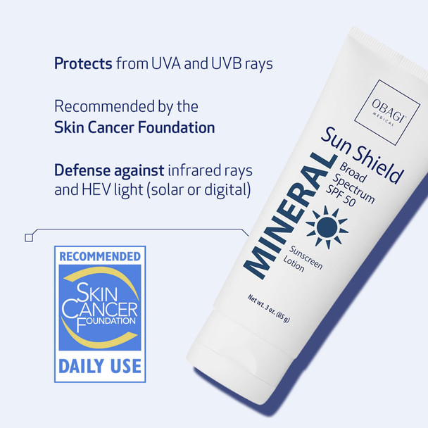 Obagi Sun Shield Hypoallergenic Mineral Sunscreen Broad Spectrum SPF 50 Protection from the Sun  Sheer Quick Absorbing Formula  3 oz