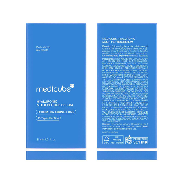 Medicube Hyaluronic Acid Multipeptide Serum, Korean Moisturising Essence for Dry and Mixed Skin - 30ml