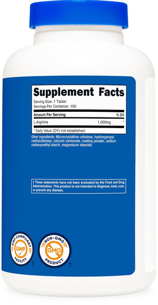 Nutricost L-Arginine 1000mg, Amino Acid Tablets (150 Tablets) Nutricost L-Arginine 1000mg, Amino Acid Tablets (150 Tablets)