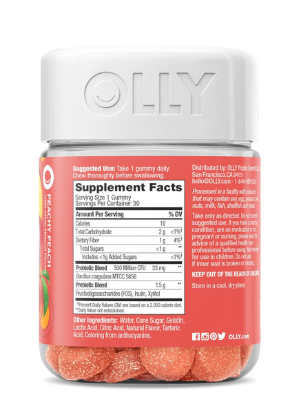 Olly Balanced Belly Gummy Supplements, Peachy Peach, 30 Count Olly Balanced Belly Gummy Supplements, Peachy Peach, 30 Count