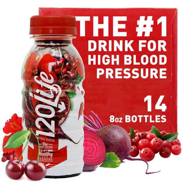 120/Life Blood Pressure Support Beet Root Juice Pomegranate Extract Cranberry Juice Tart Cherry Hibiscus and Magnesium 8 Fl Oz Pack of 14