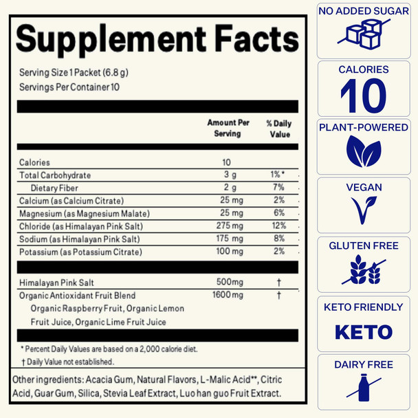Blueshift Electrolytes - Natural Electrolytes Powder Packets Organic Hydration Packets Electrolyte Drink Mix Sticks with No Sugar Single Serve Pack - Lemon Raspberry Flavor Powder Sticks 10 Pack