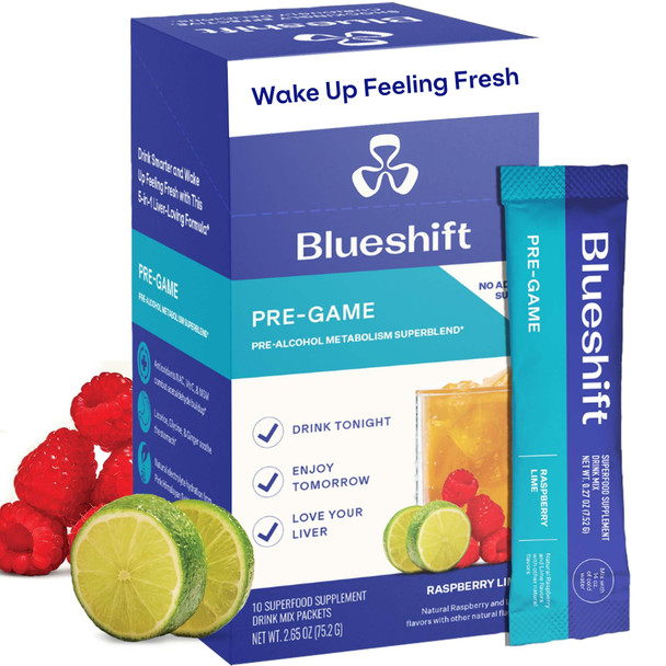 Blueshift Pre-Game - Pre Drinking NAC Supplement Electrolytes Powder Packets Hydration Packets Liver Support with Ginger Cysteine Milk Thistle No Sugar Powder Sticks 10 Pack