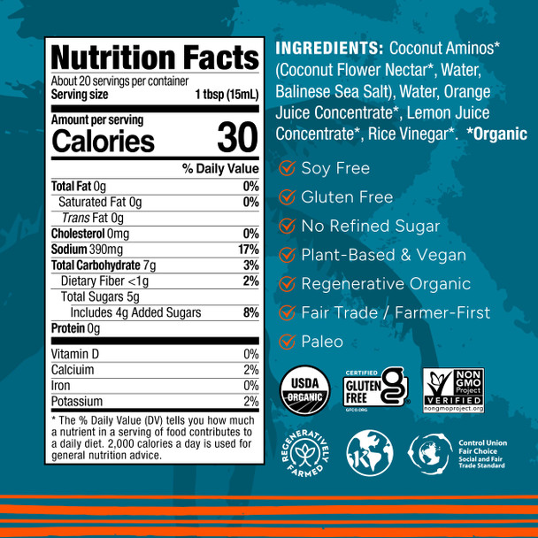 Big Tree Farms Organic Coco Aminos - Liquid Coconut Aminos Soy-Free Sauce Low Sodium Soy Alternative Gluten Free Kosher Marinade & Sauce Non-GMO - Ponzu 10 Fl Oz Pack of 2