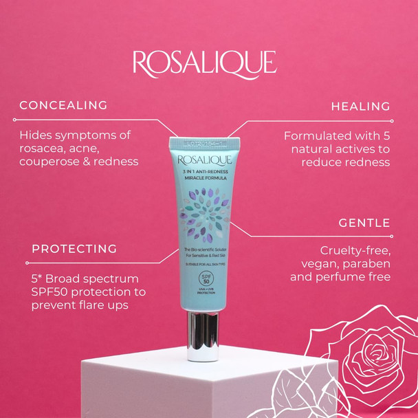 Rosalique 3 in 1 Anti-Redness Miracle Formula Colour Corrector SPF50 for Hypersensitive and Redness Prone Skin Suitable for All Skin Types 1 x 30 ml Rosalique 3 in 1 Anti-Redness Miracle Formula Colour Corrector SPF50 for Hypersensitive and Redness Prone Skin Suitable for All Skin Types 1 x 30 ml