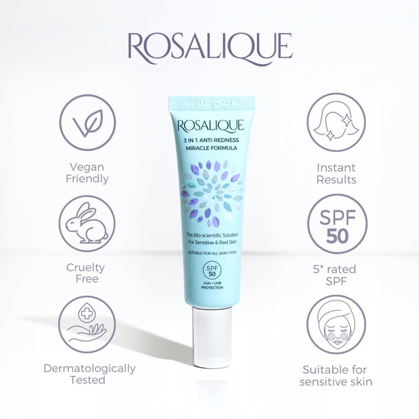 Rosalique 3 in 1 Anti-Redness Miracle Formula Colour Corrector SPF50 for Hypersensitive and Redness Prone Skin Suitable for All Skin Types 1 x 30 ml Rosalique 3 in 1 Anti-Redness Miracle Formula Colour Corrector SPF50 for Hypersensitive and Redness Prone Skin Suitable for All Skin Types 1 x 30 ml