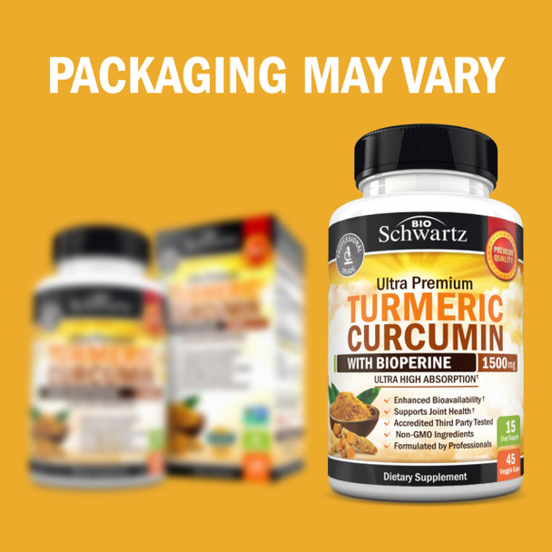 BioSchwartz Turmeric Curcumin with Black Pepper Extract 1500mg - High Absorption Ultra Potent Turmeric Supplement with 95% Curcuminoids and BioPerine - Non GMO Tumeric Capsules for Joint Support - 45 Capsules