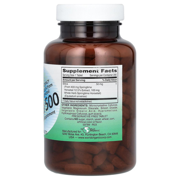 World Organics Silica 500Mg Tabs 200