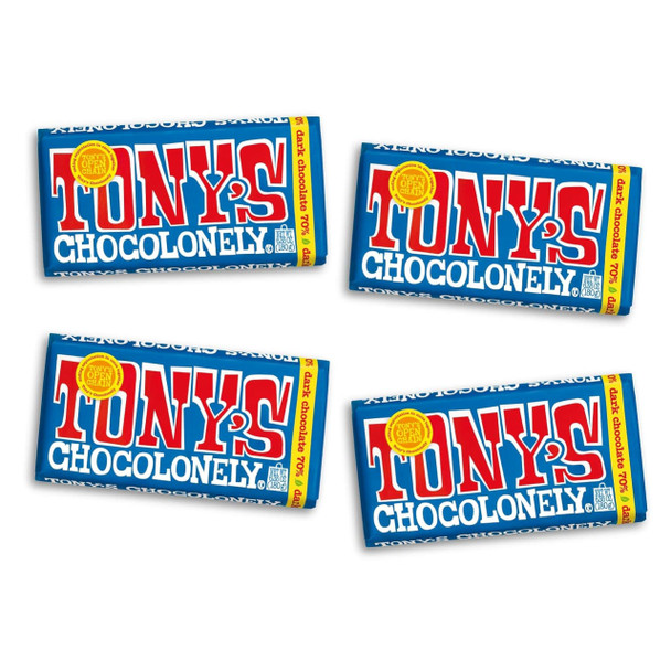 Tony’s Chocolonely Belgian Dark Chocolate Halloween Candy Bar Pure Chocolate Bar for Snacks Party Favors Gifts or Gift Basket Vegan 70% Cacao Made From Quality Fairtrade Cocoa 6.35 Oz 4 Bars
