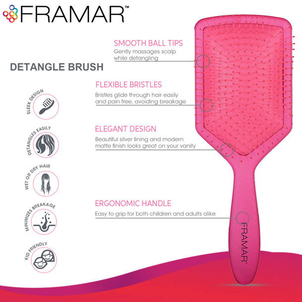 Framar Detangler Brush, Paddle Brush Elegant Detangling Brush, No more Tangles Hair Brush Hair Brushes for women, men and children (Pink)