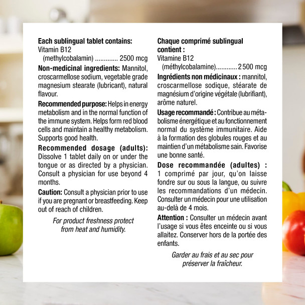 Webber Naturals Vitamin B12 2500 mcg Quick Dissolve 60 Tablets Natural Cherry Flavour Supports Energy Production and Metabolism