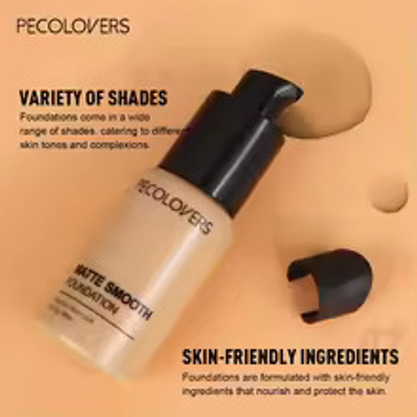 PECOLOVERS Matte Finish Liquid Foundation - Oil-Control Waterproof Full Coverage Concealer for All Skin Tones Color: 07