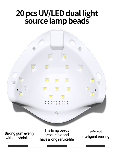 XEIJAYI 1Pc White UV LED Nail Lamp 20 Lamp Beads, Nail Dryer Gel Polish Light, UV Nail Light With 3 Timer Setting LED Dryer
