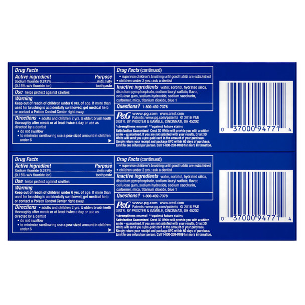 Crest 3D White Whitening Toothpaste Radiant Mint 3.5 Ounce Pack of 2