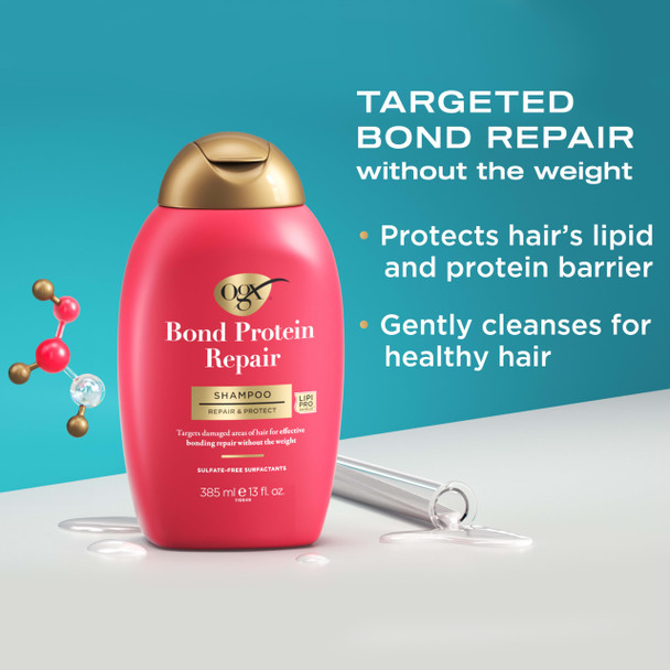OGX Repair & Protect Bond Protein Repair Shampoo Lightweight Hair Wash Cleanses & Targets Damaged Hair for Effective Bond Repair Formulated without Parabens 13 fl. oz