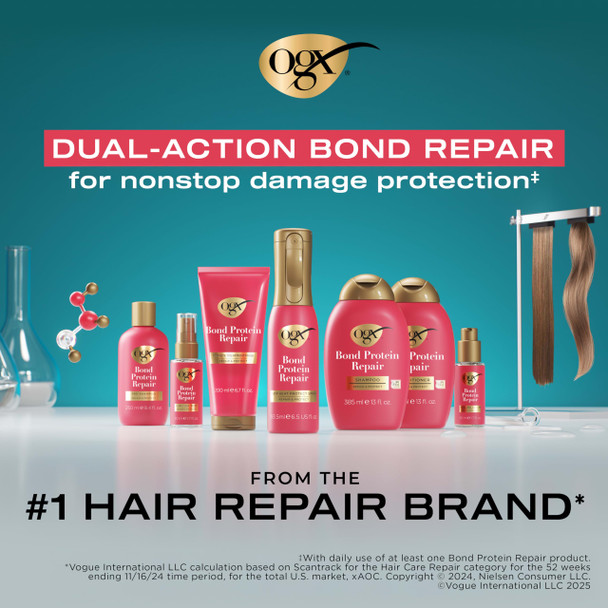 OGX Repair & Protect Bond Protein Repair Shampoo Lightweight Hair Wash Cleanses & Targets Damaged Hair for Effective Bond Repair Formulated without Parabens 13 fl. oz