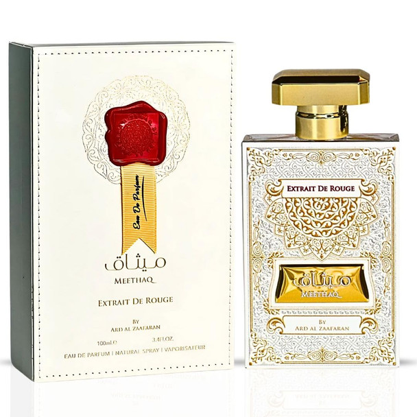 Ard Al Zaafaran Meethaq Extrait De Rouge Eau De Parfum Spray 100Ml (3.4 Oz) Juicy Fruits Soft Florals & Deliciously Sweet Notes Long-Lasting Luxury Perfume For Women