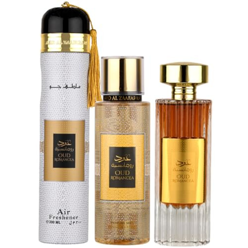 Ard Al Zaafaran Oud Romancea 3-Piece Set For Women (3.4 Oz Eau De Parfum Spray + 8.4 Oz Body Mist + 10.0 Oz Air Freshener)
