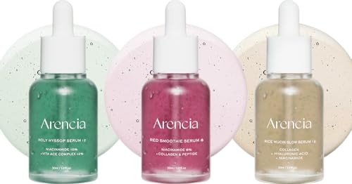 Arencia Glow Serum Best Set [Hyssop + Red Collagen + Rice Mucin] For Glass Skin - Vitaminc Ace & Niacinamide &Hyaluronic Acid